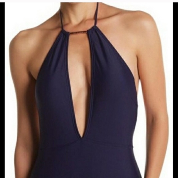 NWT Ted Baker Navy Blue Halter Deep V One Piece - Picture 2 of 9